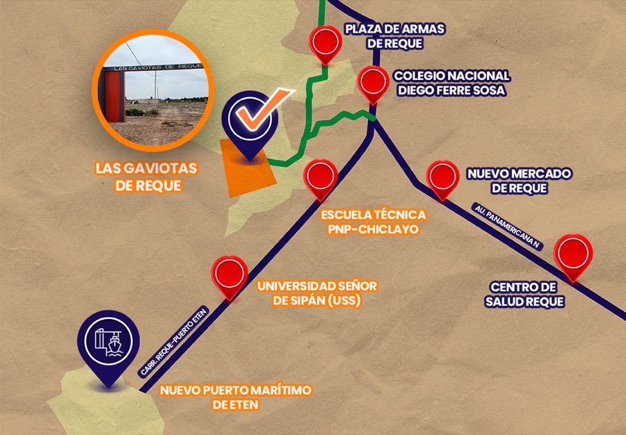 Mapa con la ubicación del proyecto y los puntos de referencia cercanos